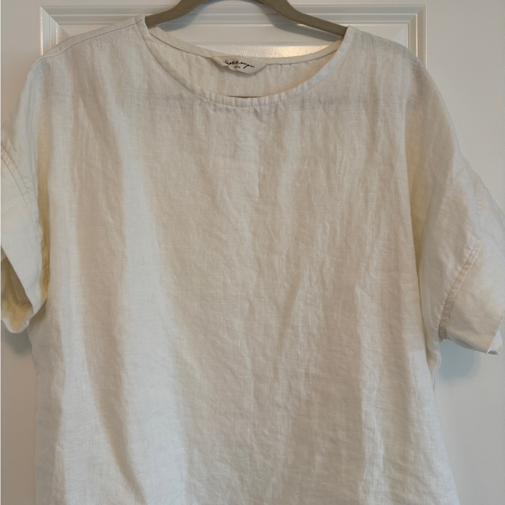 Elizabeth Suzann Georgia Tee Midweight Linen Ivory Short Sleeve Top Sz L/XL